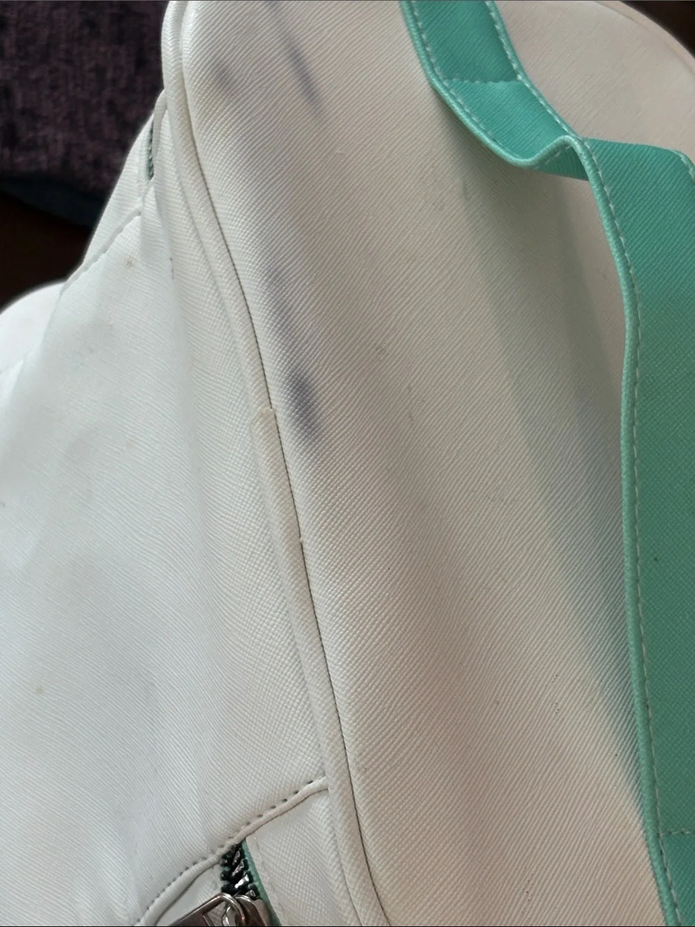 Rae Dunn Cream Cosmetic Case with Teal Handle and Multicolor Rainbow